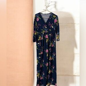Mother Bee Maternity Navy Floral V-Neck Maxi Dress